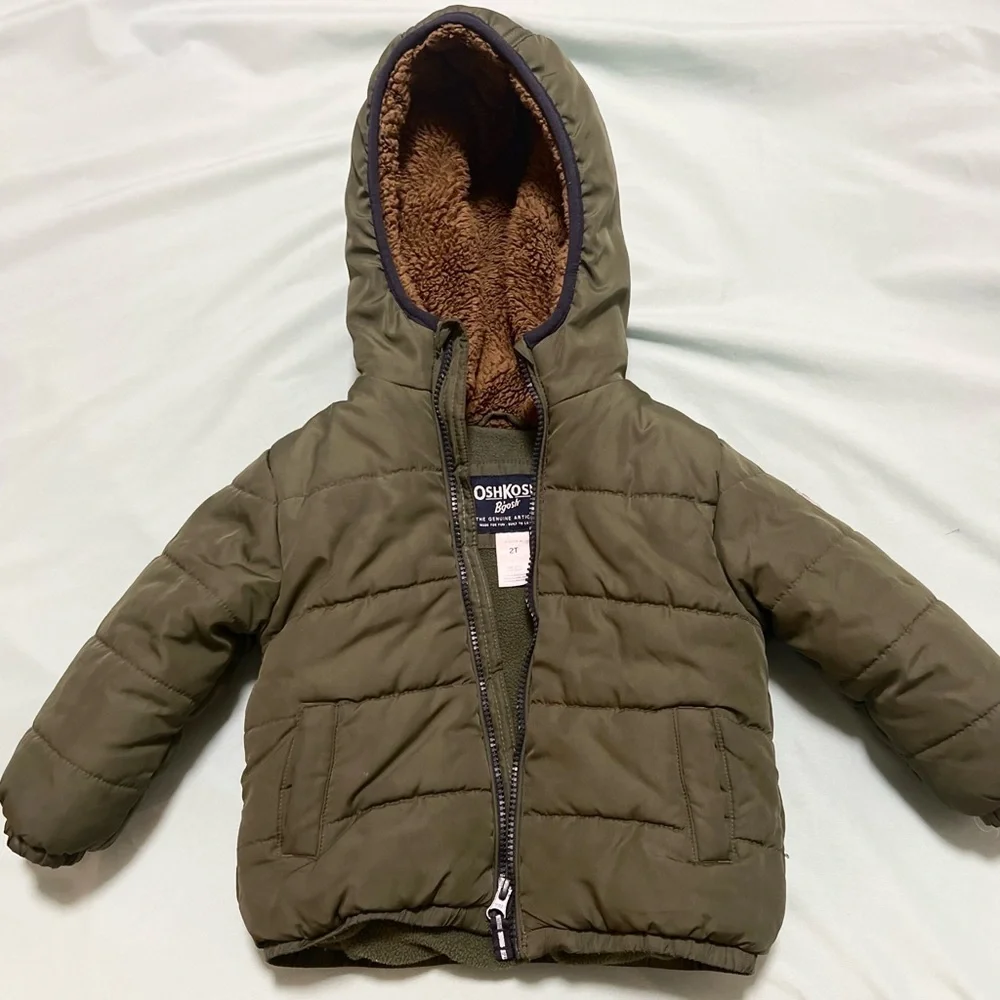 OshKosh B'gosh Olive Puffer Jacket with Brown Lining
